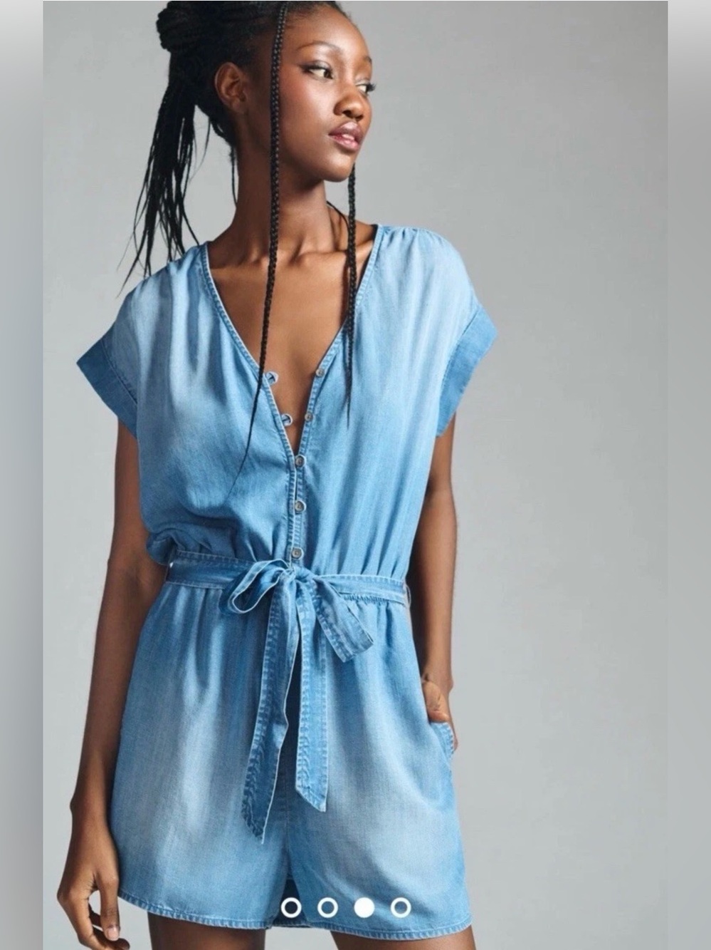 NWT Anthropologie Cloth & Stone Romper Shorts Size L Chambray Lightweight Tencel